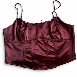 Satin Burgundy Crop Bustier Top